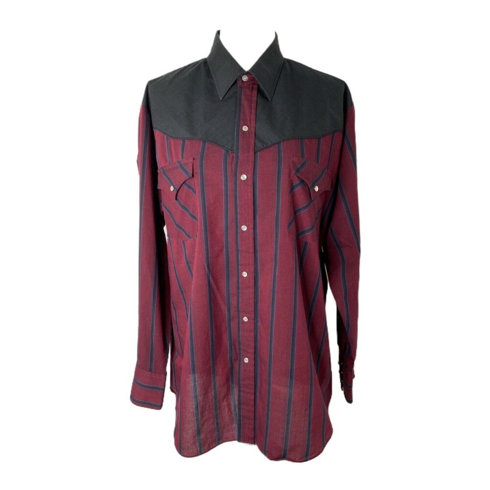 Ely Cattlemen Men’s Shirt Maroon Striped 1998 Pearl Snap Lightweight Size Large